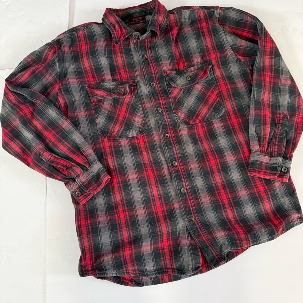 Vintage Plaid Shirt Five Brother Men XLT Heavy Red Gray Black Workwear